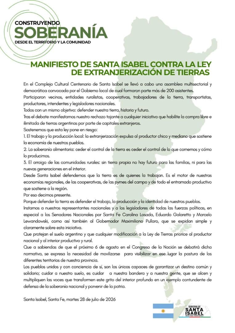 Santa Isabel rechazó flexibilizar la compra de tierras